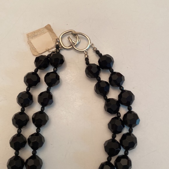 Vintage costume jewlery, beautiful black faceted necklace with rhinestones. - Picture 3 of 4